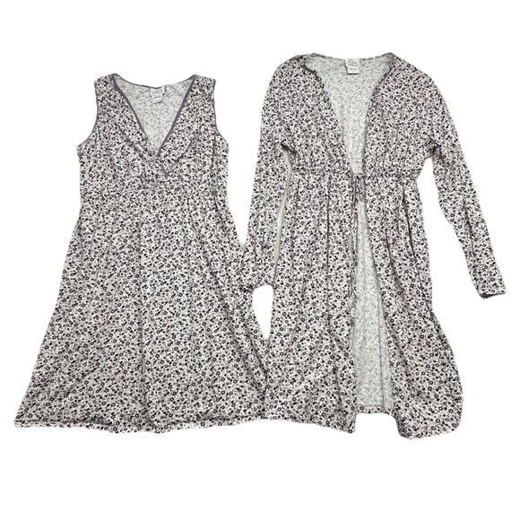 Oh Baby by Motherhood Maternity Large Nightgown Robe Set Purple Floral Cotton - Picture 1 of 10